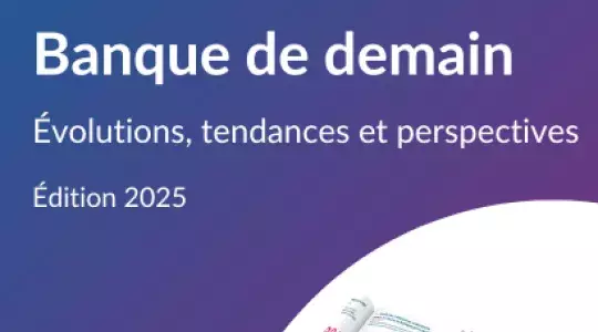 Couverture du Baromètre de la Banque de demain – Édition 2025, publié par mc2i, présentant les évolutions, tendances et perspectives du secteur bancaire, avec un aperçu du document en bas à droite.